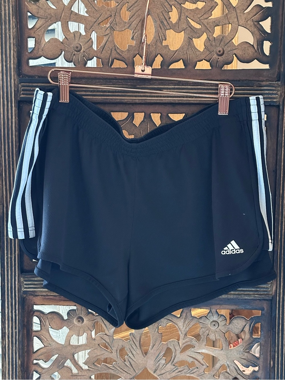 adidas Black w/ Triple White Stripes Pull On Climalite Athletic / Running Shorts